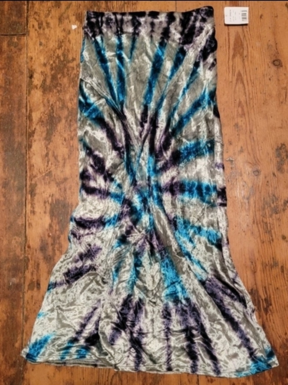 Free People Crushed Velvet Tie Dyed Crinkled Midi Seamed Skirt Nwt $128 Sz Xs